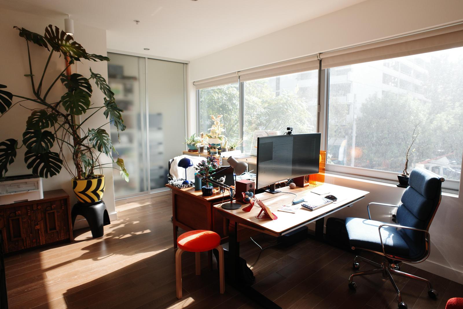 Both desks in the office