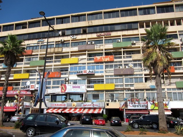 Brightly colored building along the Corniche