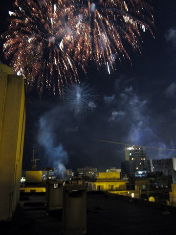 Fireworks and roof