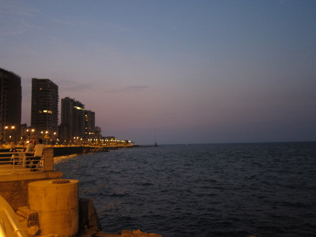 Corniche and Mediterranean Sea at night