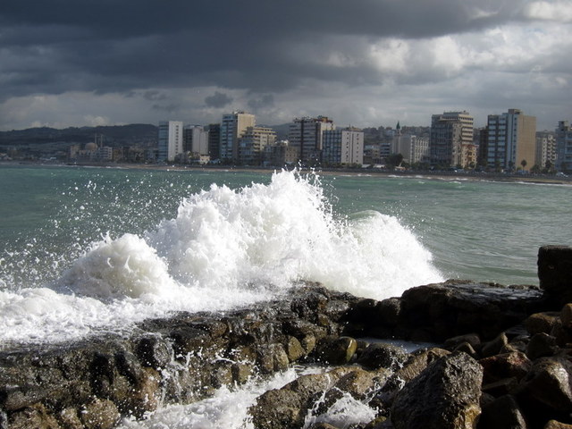 waves against the castle wall